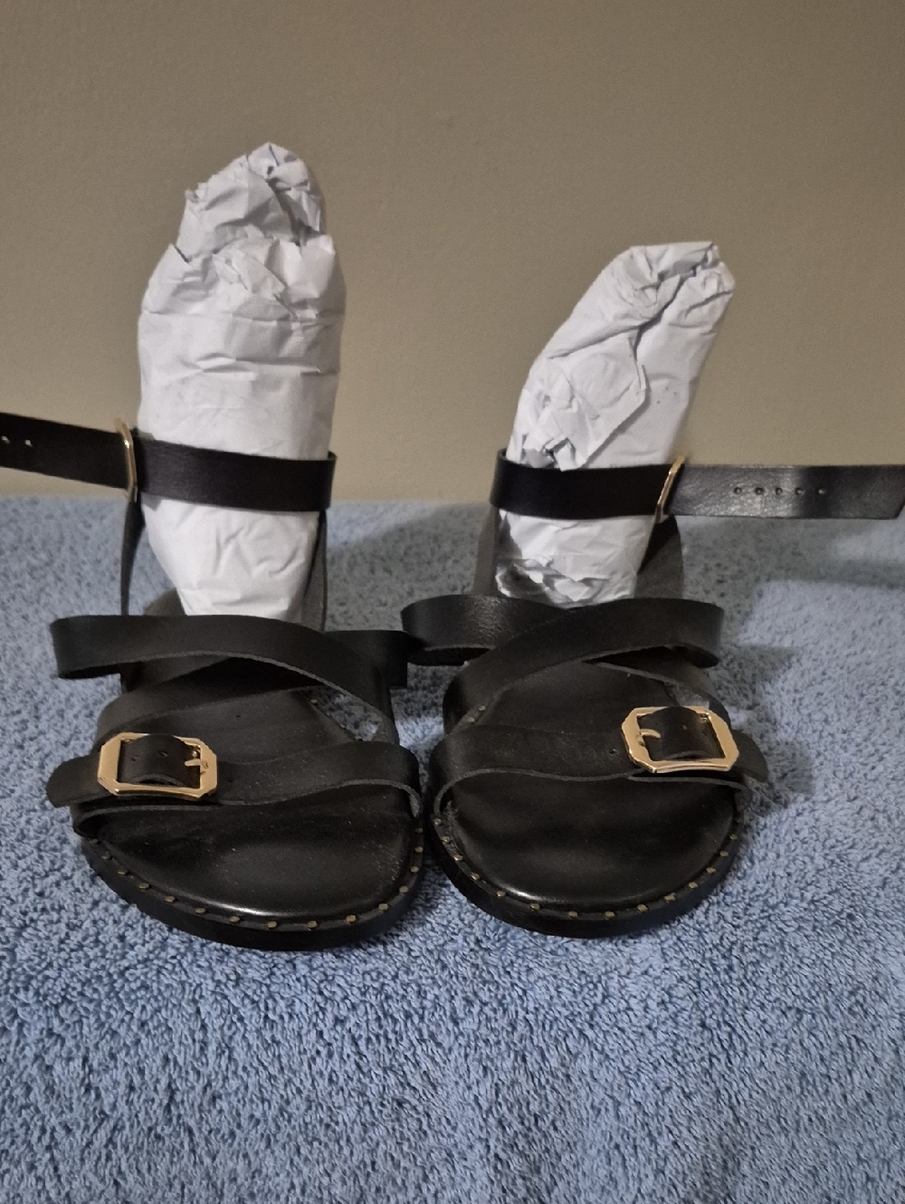 torrid Black Strappy Sandals with Gold Buckles
